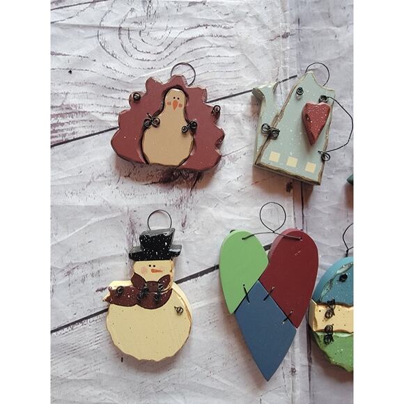 Assorted Rustic Country Style Wood Ornaments Mixed Lot of 9 - Picture 4 of 9